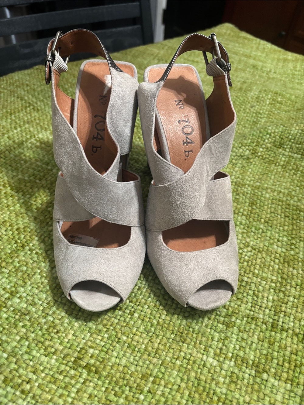 Neutral Suede Peep-Toe Slingback Heels